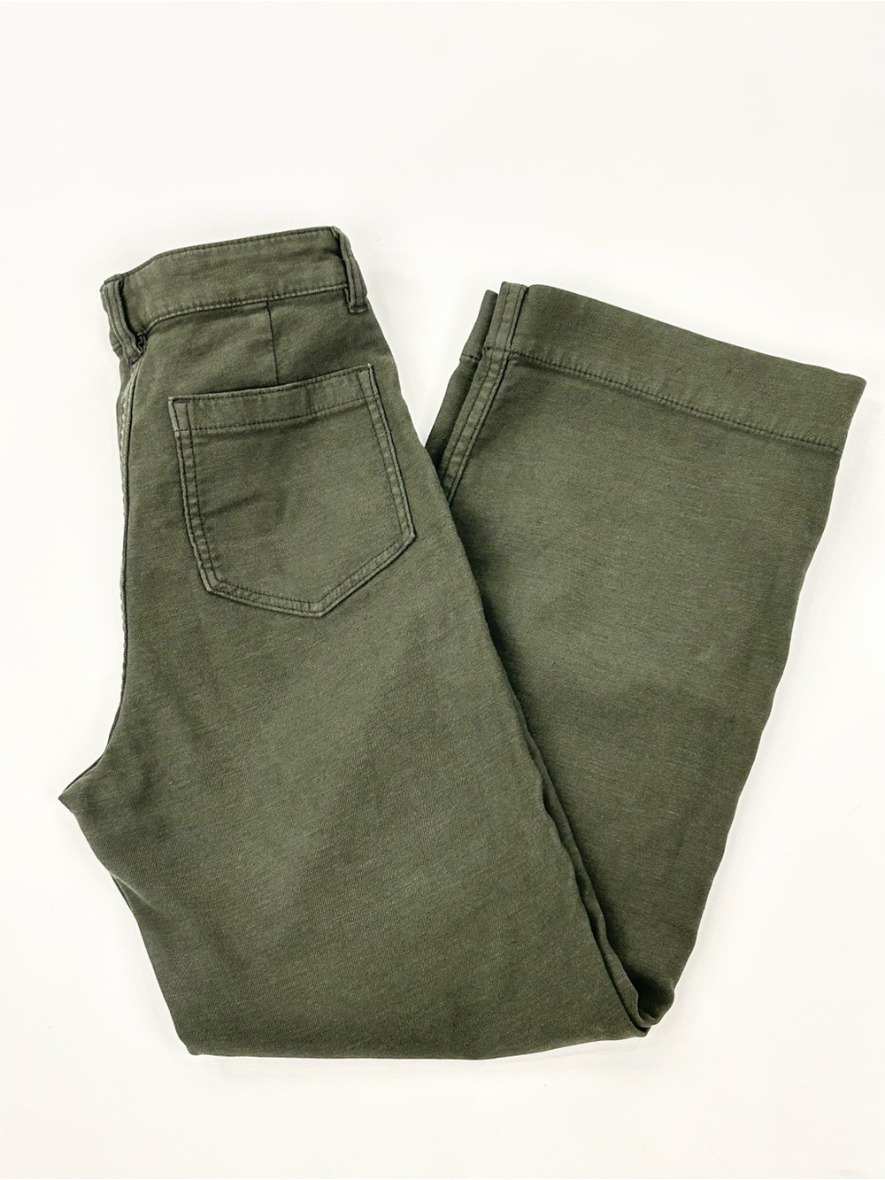 Faherty Stretch Terry Wide Leg Patch Pocket Ankle Pants Olive 26